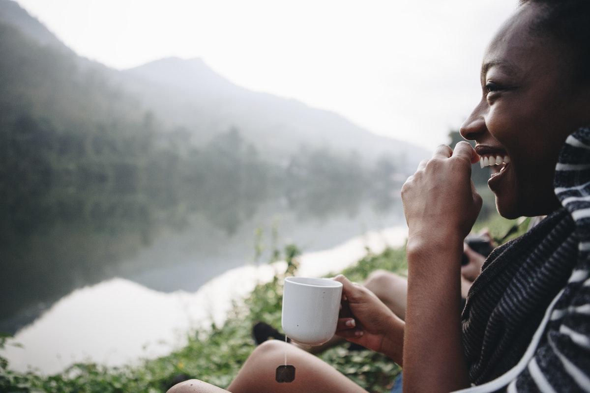 woman drinking coffee