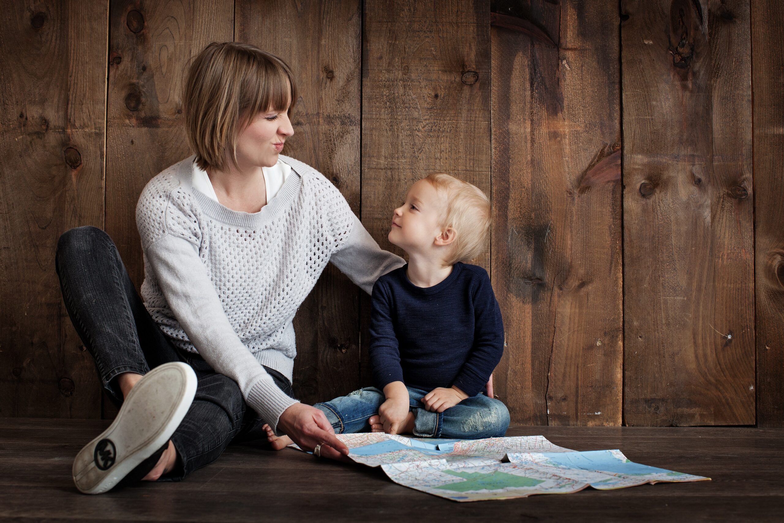 Mother and child sitting